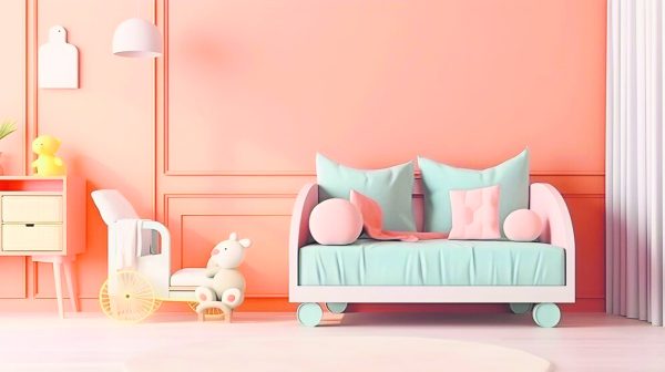 儿童睡房若采用柔和桃色为主色调，可配合白色和同色系如粉红色，打造童趣睡房。