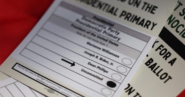 密歇根州的选票中有“未表态”（uncommitted）的选项。（法新社）