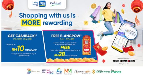 到CapitaLand购物中心领驭高达RM28的免费Touch ‘n Go eWallet电子红包 还能享有现金回扣礼券