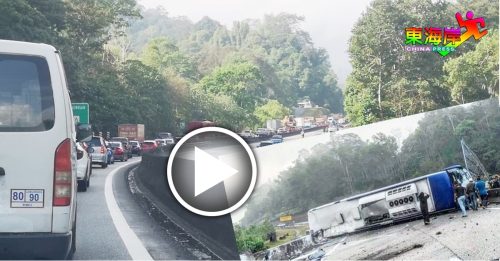 加叻大道巴士翻覆 堵塞逾4小時 車龍長7公里