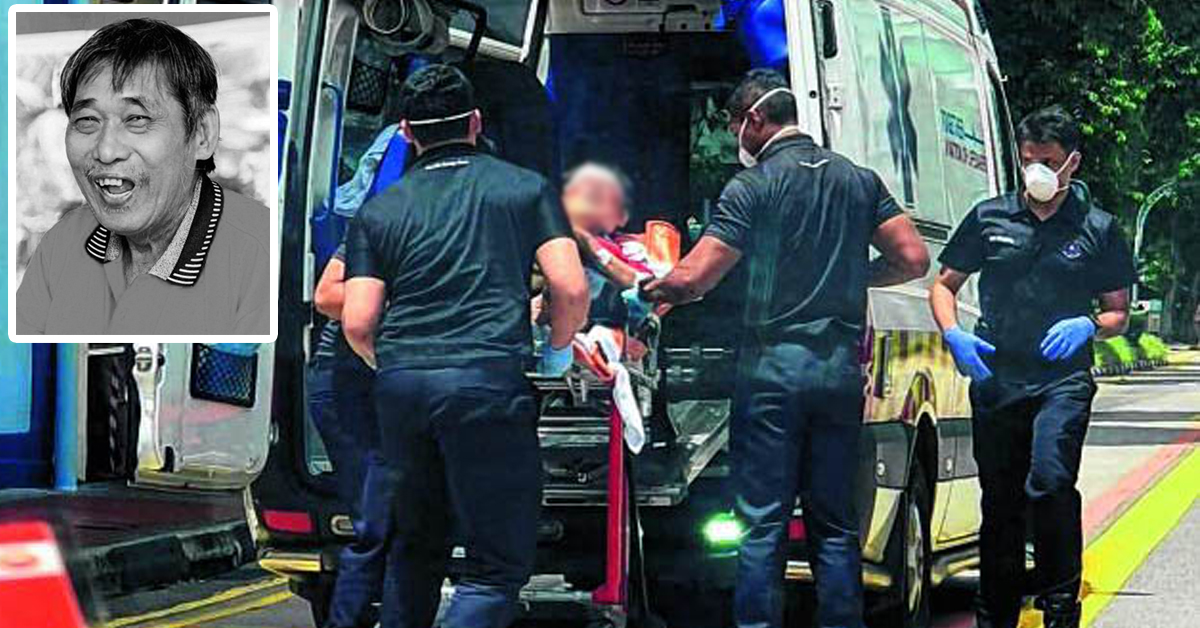 事发后，佘国端被抬上救护车送院抢救。（档案照）