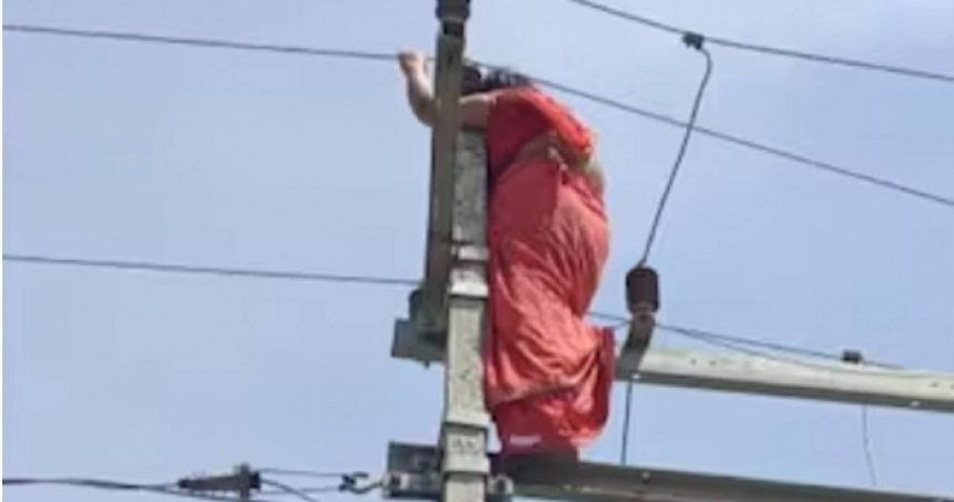女子外遇被抓包 竟爬电线杆要自杀