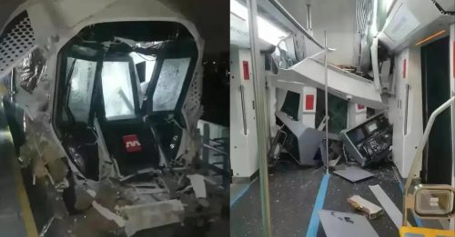 地铁试车发生事故 车头严重受损