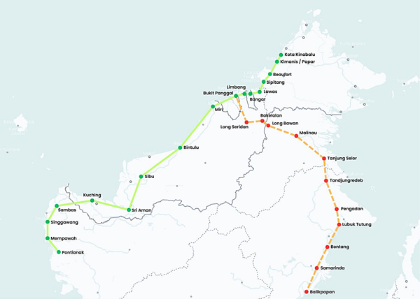 跨婆罗洲高速铁路路线。