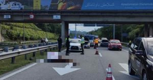 华裔女司机突停车过马路 马来骑士失控重摔亡｜附音频