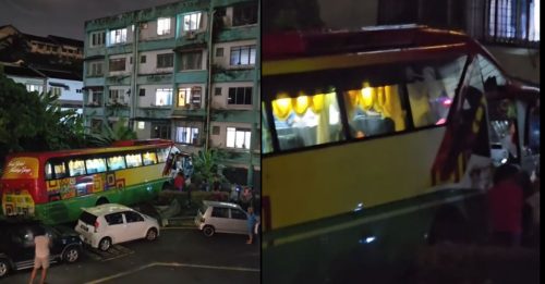 满客旅巴 疑煞车失灵 整辆撞进公寓区 ｜附音频