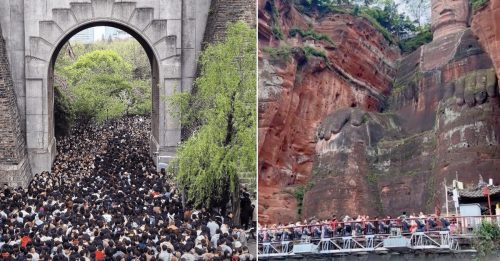 中国五一假期｜游客逼爆景区 排队4小时 只看到乐山大佛的脚
