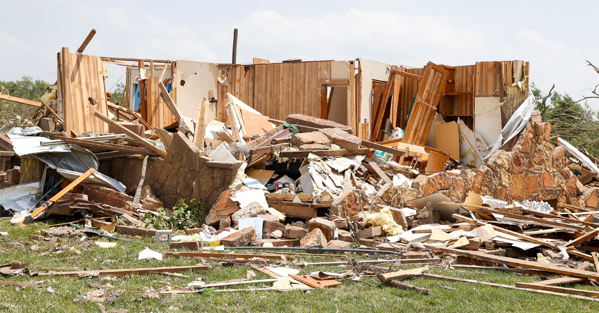 俄克拉何马州一处民宅在被风灾蹂躏后，只剩下残垣断瓦。（欧新社）