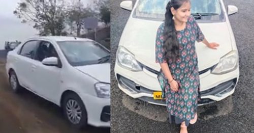 练习倒车踩到油门 女子瞬间冲下悬崖