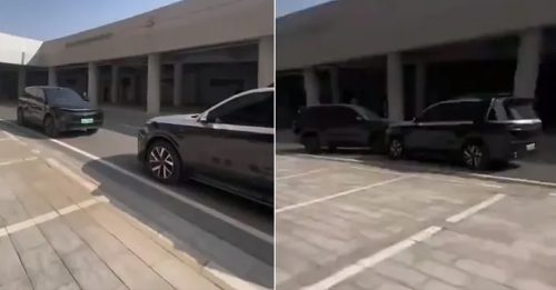 电车自动停车抢车位 同厂兄弟直接对撞