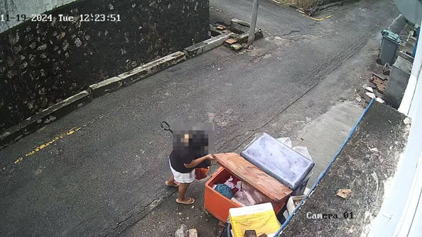 华裔妇女顺手牵羊,挑选完所需食材后,拍拍屁股走人。