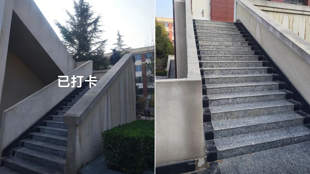 发生活春宫事件的楼梯，成为学生们搞笑拍照打卡的热点。