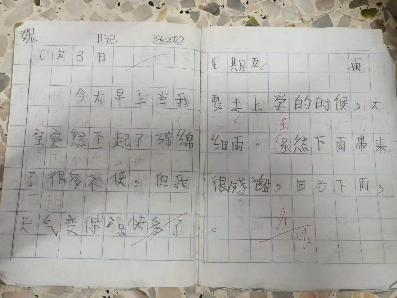 在手术前不久，小妮依然能够写字，甚至因字体工整而拿到不错的成绩。（黄美琪提供）