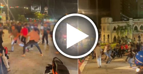 独立广场街头群殴 20青年持头盔互砸 警介入调查