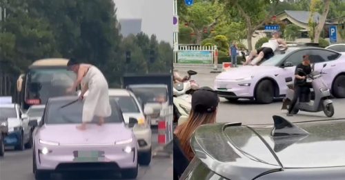 女子情绪失控 持械打砸数轿车