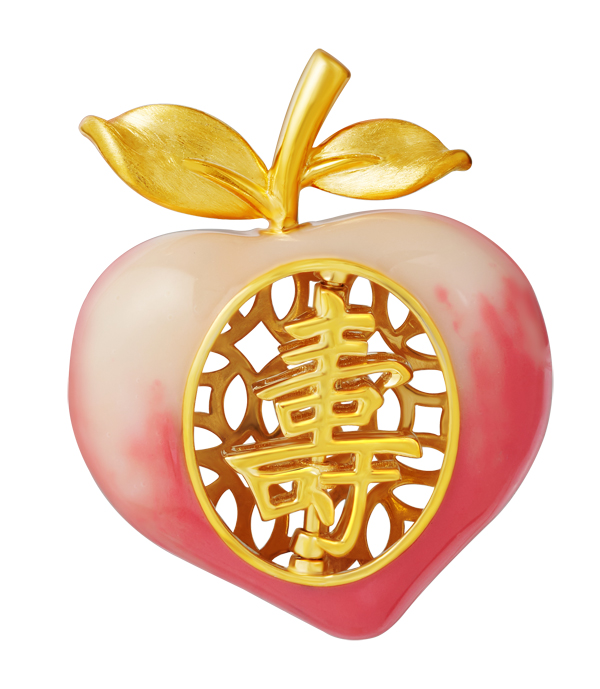 寿桃一面搭配“寿”字,突显对实现长寿的渴望,另一面搭配铜钱纹象征富贵。叶子背面附有“闰”字,闰月以这充满美好寓意的寿桃孝敬父母,祝福延年益寿。