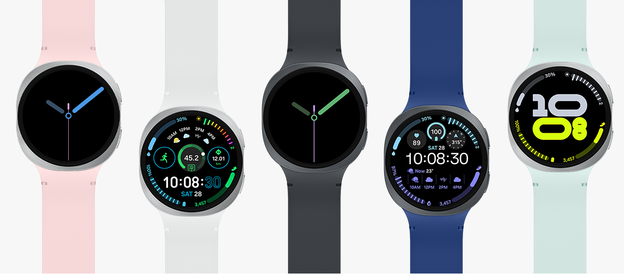 Samsung Galaxy Watch8带来44mm和40mm两种尺寸，机身配色为星石灰与冰川银色。