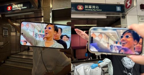中国游客铜锣湾站这样打卡 照片揭向港片一经典场面致敬