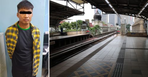 外籍男贪方便 直接跳到对面站台