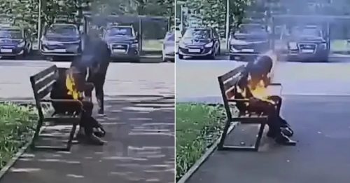 他路边抽烟 搞到全身着火命危