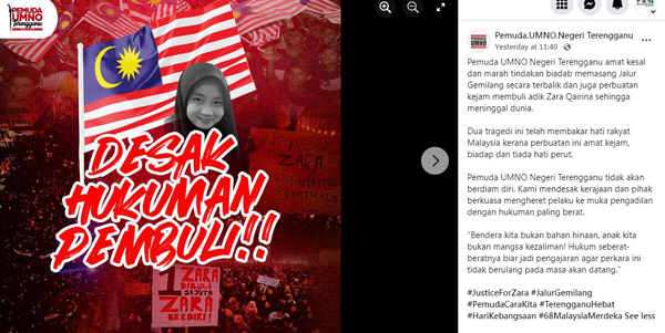 邓章钦出示截图，挑起登州巫青团上载的照片所出现的国旗图案，只有12条红白相间的条纹一事。