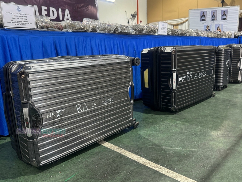 警方在行李箱内发现大量大麻花。
