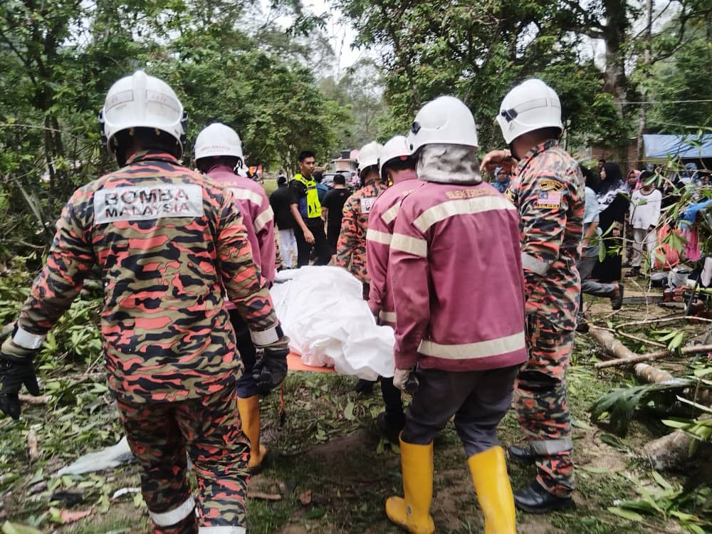 倒下的大树被清理后，消拯员成功将被压毙的死者移出。