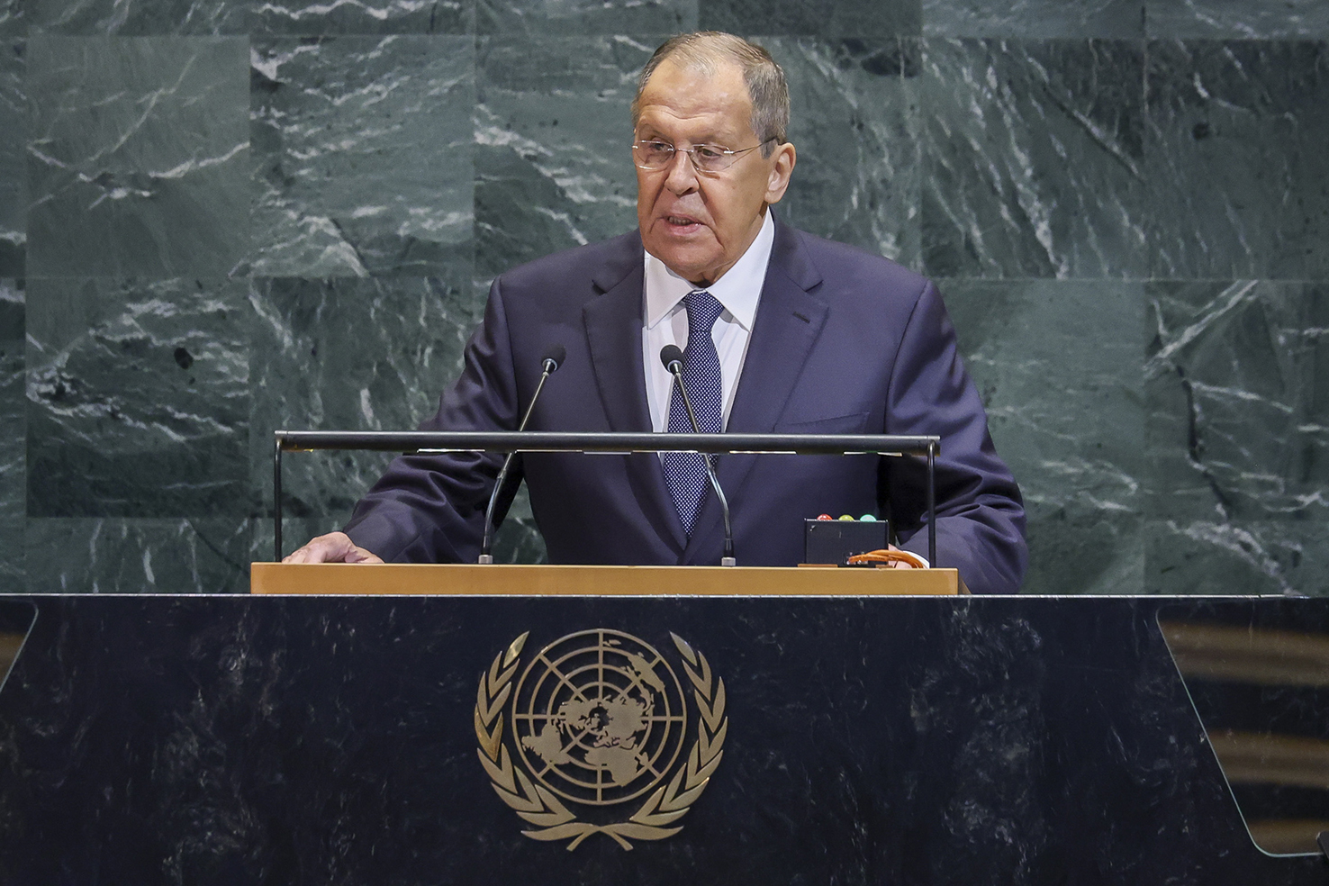 俄罗斯外交部长拉夫罗夫，周六在联合国大会发表演说。（欧新社）