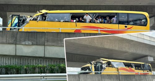 香港旅巴太高撞桥底 车头削开 15人伤