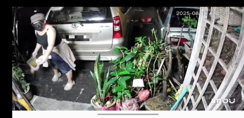 根据谢先生提供的闭路电视画面显示，女子到事主和父母住家泼漆和泼粪的过程，全被拍下。
