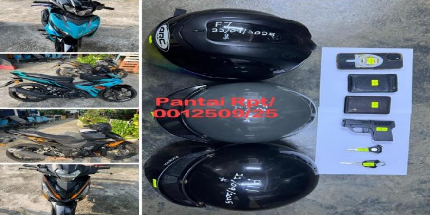 警方在行动中起获2辆摩哆、假手枪和受害者的个人物品。