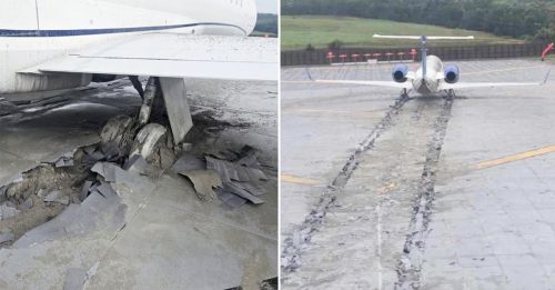 客机降落冲出着陆区 减速路面留深深印痕