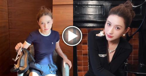 最美千金性感变装 深V长裙露白滑美腿