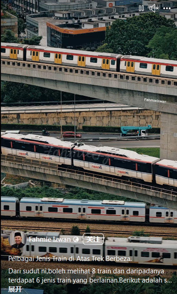 大马铁轨奇景！网民捕捉到 4类列车同时穿梭