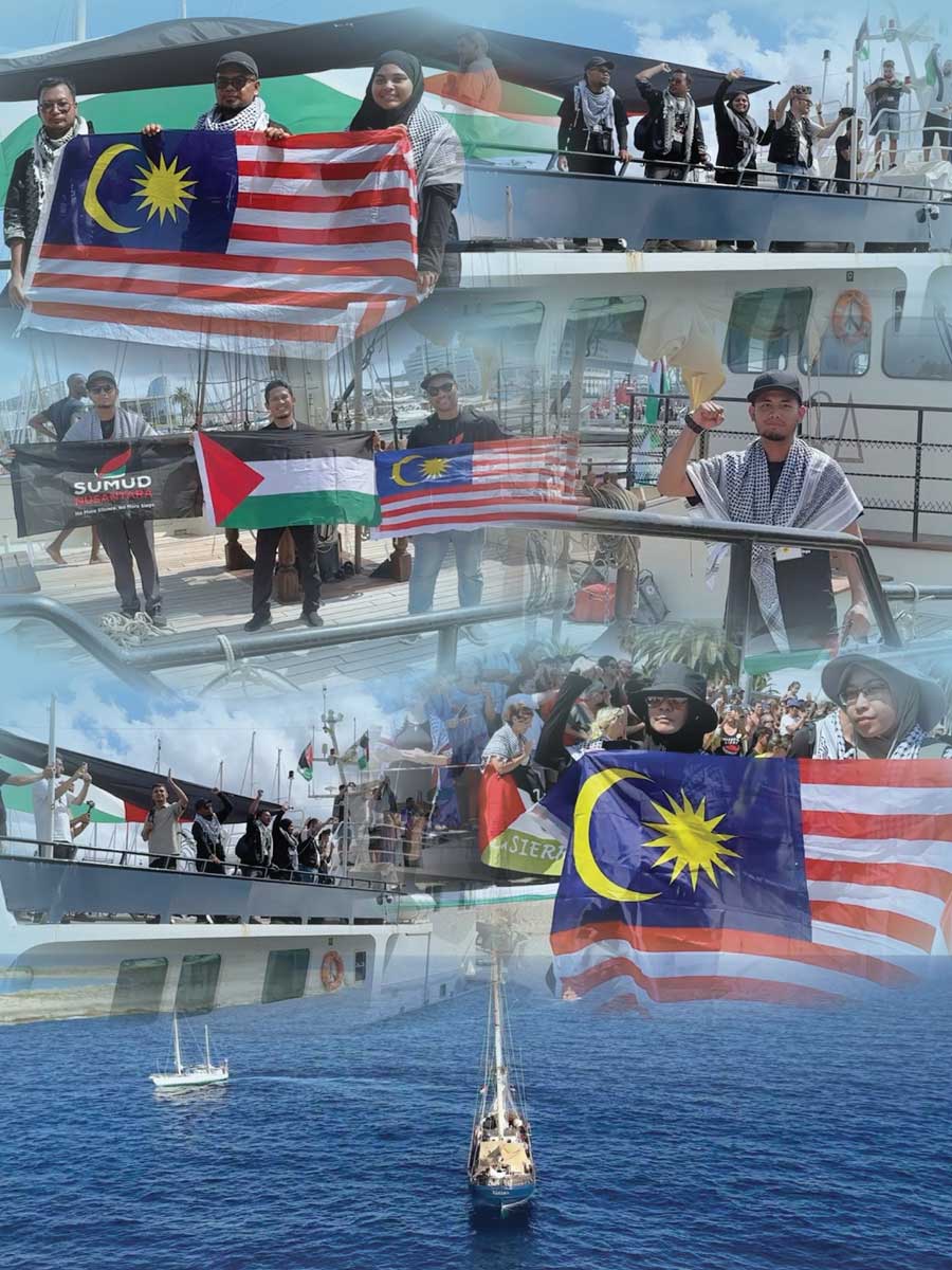 约34名大马人参与这次“全球坚韧船队”，以送物资或医疗用品到加萨，并在出发前手持辉煌条纹。