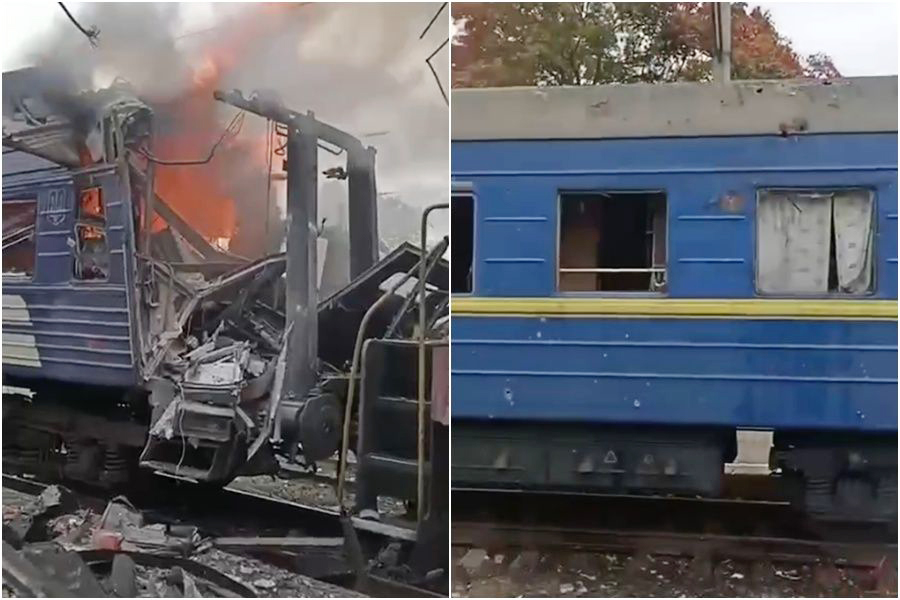 乌克兰一列客运火车遭无人机攻击。