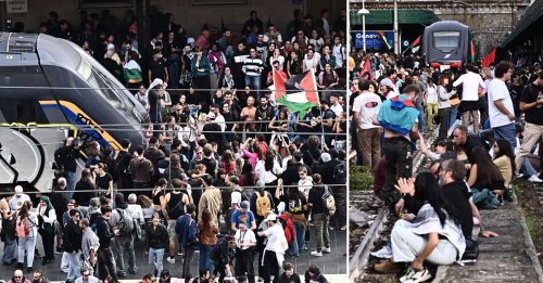 意大利全国大罢工 示威者拦堵铁路