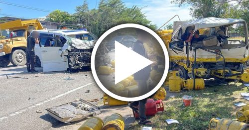 罗厘与休旅车碰撞 石油气桶散落 2人伤