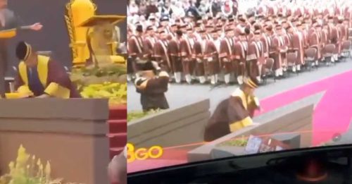 汶莱苏丹 大学典礼 不慎跌倒 引关注