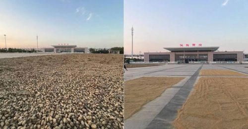 火车站人太少 乡民占用晒花生