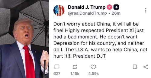 特朗普又改口！称要帮助而非伤害中国