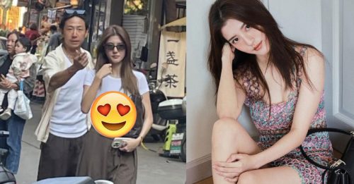 百亿媳妇与老公街头秀恩爱 超贴身T恤秀完美胸型