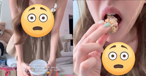 港姐冠军试吃爆米花 邪恶画面惹人遐想