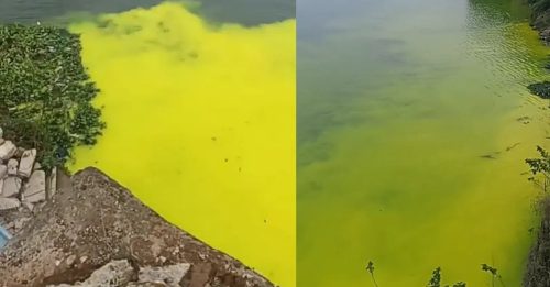 湖南祁阳湘江惊现黄色液体 环保局：运输洒落染料流入