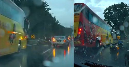 摩哆撞车2人摔大道 巴士司机神反应闪避