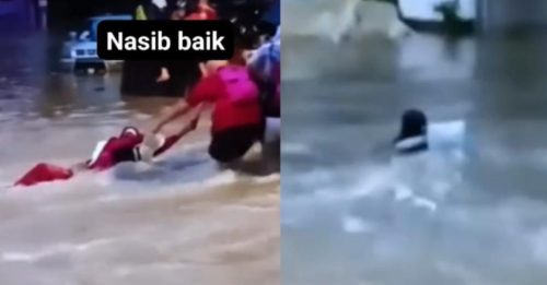 隆市一雨成灾 女子涉水险遭冲走