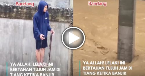 男子躲避洪水 淋雨发抖 站在洋灰柱上7小时苦撑