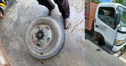 罗厘轮胎途中飞脱 砸中轿车 摩哆